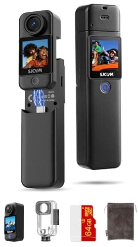 SJCAM C300 4K Pocket Action Camera,7Hour Power, 6-Axis Stabilizer, Dual-Touch Screen Body Camera, Waterproof, Suitable for Vlogging and Live Streaming, with Helmet Mount Kits, Black (64GB SD Card)