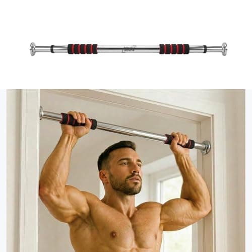 Roughhouse Pull Up Bar for Home Workout | No Screw Doorway Chin Up Bar | 100 KG Capacity | Adjustable 62–82 CM | Height Increase Bar for Men, Women & Kids | Anti-Skid Foam Grip