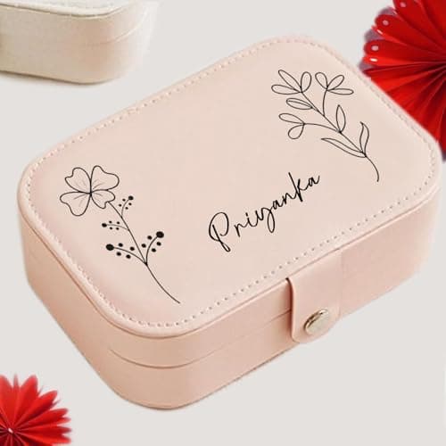 blinkNshop Personalised Jewellery Box Organiser For Women | Customized Jewellery Box | Personalized Jewellery Box, Pendant, Gift for Sister, Wife, Rakshabandhan, Rakhi & Anniversary, Birthday (Pink)