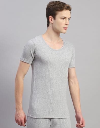 Monte Carlo Mens Solid Grey Round Neck Half Sleeve Thermal Vest (6240M2GR-0-42) 3