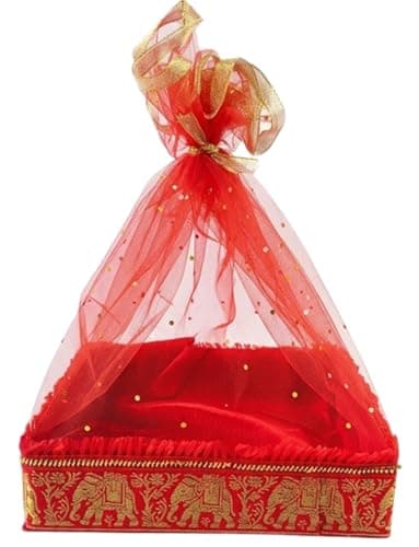 LIELA Decorative gift basket square 10"x10"x3" set of 3 for Diwali, Rakhi, Wedding, Navratri, pooja etc. pack variety of items waffers, chips, namkeen, juices, fruits, sweet etc. Premium Gift Hamper. 5