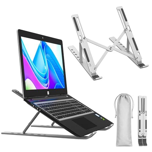 Tygot Aluminium Laptop Stand Adjustable 6 Angles, Foldable Ergonomic Laptop Riser for Desk, Portable Stand for MacBook, HP, Dell, Lenovo & Other Laptops (Grey)