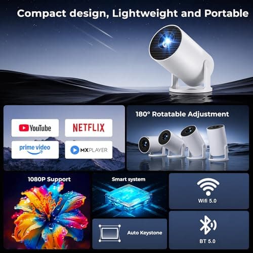 OLV Smart Mini Projector for Room 1080P Native Full HD, 4K Supported | Android 11, 5G WiFi, Bluetooth 5.0 | Netflix, Prime, YouTube | 180° Rotatable Portable Projector with Built-in Speaker 3