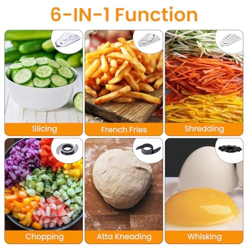 INALSA Food Processor with Atta Kneader 800 Watts|1.4L Processing Bowl7 Accessories including Dough Maker Electric Chopper,French Fry Cutter,Slicer,Shredder,Meat Mincer Dough Maker Machine (Easy Prep) 5