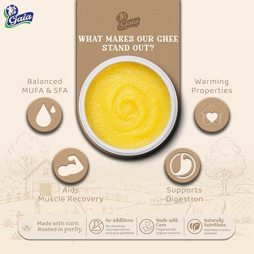 GAIA 100% Pure Cow Ghee 1L | Natural, Healthy & No Added Preservatives | Danedar Texture & Rich Aroma & Flavour| Clarification Method | Immunity Booster | Traditional Ghee for Everyday Cooking 5