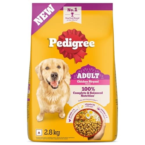 Pedigree Adult Dry Dog Food, New Chicken Biryani Flavour, 2.8kg, Protein of 4 Chicken Pieces, Vitamin D3 of 6 Eggs, Calcium of 7 Cups of Yogurt, 100% Complete and Balanced Nutrition​