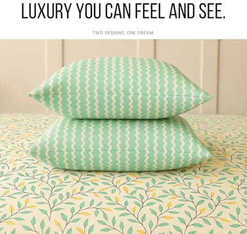 BSB HOME 100% Cotton Feel Bedsheets 200 to 220 tc for Double Bed King Size (90x100 Inch) with 2 Contras Pillow Covers | Soft & Breathable | Wrinkle-Free | Premium Printed Design - Pastle Green 2