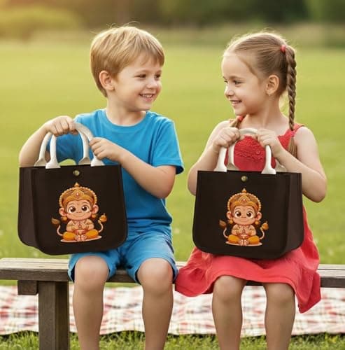 HOBBY INDIA Kids Lunch Bag | Cute & Stylish Mini Tiffin Bag for Boys & Girls | Cute Cotton Cartoon Design I Perfect For Picnic Tuition School, Preschool & Playschool (Hanuman) 2