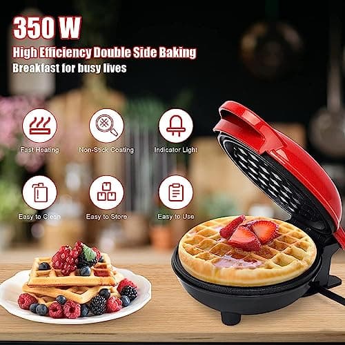 Mini Waffle Maker Machine 3 In 1 Waffle Iron Home Appliances Kitchen Easy To Clean, 4 Inch, Perfect For Breakfast,Dessert, Sandwich, Pan Cakes, Other Snacks|Assorted - 350 Watts (Mini Waffle Maker) 2