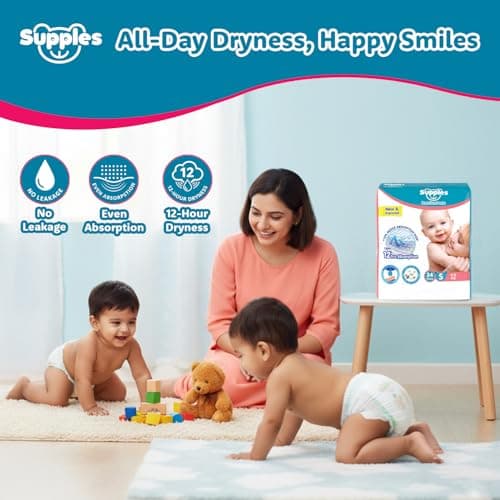Amazon Brand - Supples Premium Diapers, Small (S), 34 Count, 4-8 Kg, 12 hrs Absorption Baby Diaper Pants 2