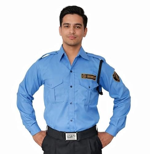 REGALIA Security Guard Shirt, Sky Blue, with Lanyard, Whistle and Flaps, Long Sleeve Uniform Shirt (in, Numeric, 48, Regular)