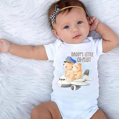 KNITROOT Father's Day Special, Cotton Onesie, Daddy's Little Co-Pilot, Unisex Baby Kids Half Sleeve Cotton White Romper, Sleepsuit, Bodysuit, 9-12 Months, Infant Cloth for Boys & Girls 2