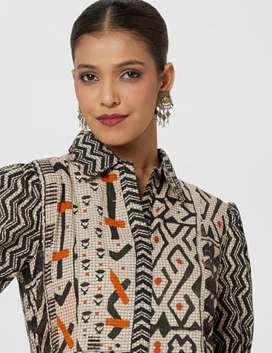 BIBA Women's Black Cotton Tiered Printed Kurta_38 4