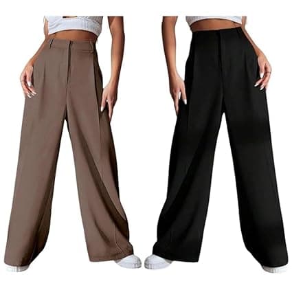 GRECIILOOKS Women High Rise High Waist Trousers Flared Korean Style Formal Pants| Elegant Workwear for Office, College & Events (Available in Plus Size)