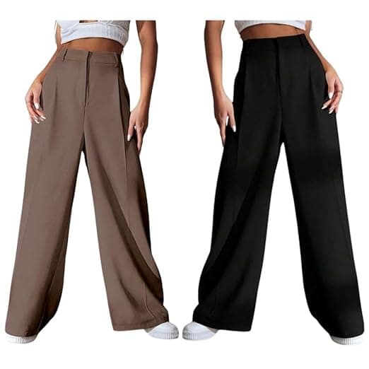 GRECIILOOKS Women High Rise High Waist Trousers Flared Korean Style Formal Pants| Elegant Workwear for Office, College & Events (Available in Plus Size)