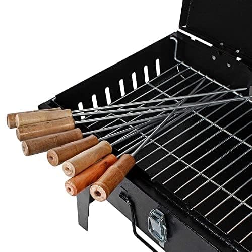 MAZORIA Barbeque Grill Set | Foldable Portable BBQ for Home & Outdoor Use | Includes 8 Skewers, 1 Grill | Barbecue for Camping, Picnics, Parties & Backyard Grilling (Black) 4