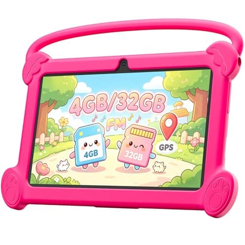 DIGITHINK Kids Tablet 7 inch 3-9 with Protective Case, 4GB RAM 32GB ROM, Toddler Tablets, Andriod Educational Learning Device,Prarent Control, Netflix,YouTube,aiwawa apps (Rose Red)
