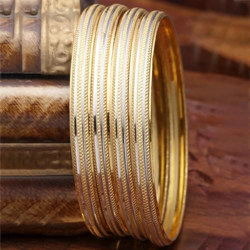 ZENEME Set Of 4 Gold-Plated Traditional Dual Toned Gold & Silver Handcrafted Classic Bangles For Girls and Women (Silver Line, 2.8) 3