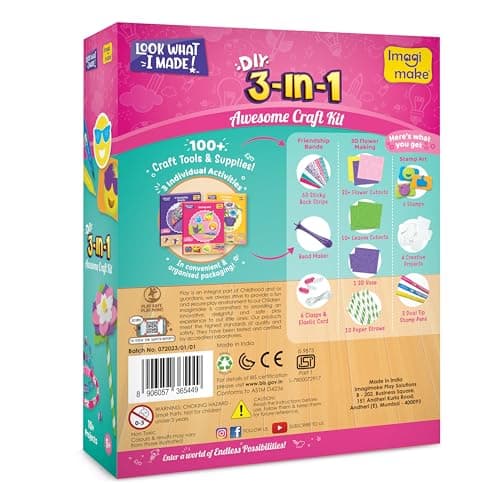 Imagimake 3-in-1 Awesome Craft Kit - Kids Arts and Crafts - Arts and Crafts for Kids Ages 6-8 - 3D Flower Making, Paper Quilling Kit, Stamps - Gifts for 5, 6, 7, 8 Year Old Girls 5