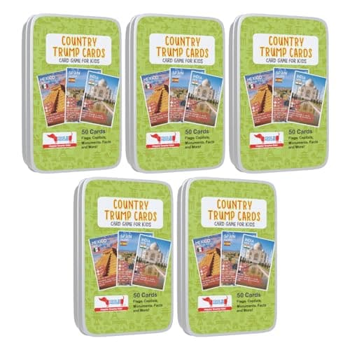 CocoMoco Kids Birthday Return Gifts for Kids Bulk Pack of 5 Pcs Country Trump Card Game Christmas Gift for Boys Girls Age 6-8 Yrs 8-12 Years, Learn Flags, Geography Map Educational Learning Toys