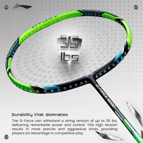 Li-Ning Carbon Fibre G-Force 8200 Extra Strong Unstrung Badminton Racket with Full Cover | 3U | Maximum Tension ? 35 Lbs (Black/Lime Green) 2