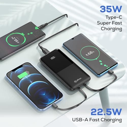 pTron Dynamo Bolt 20000mAh Power Bank w/Inbuilt Charging Cables, 35W Super Fast Charging, USB Type-C Input Power Bank Compatible with QC3.0/PD3.0, 4 Charging Outputs, Type-C Input/Output Port (Black) 3