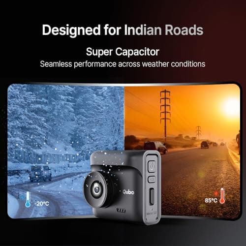 Qubo Car Dashcam Pro 2.7K | Dual Channel | Hero Group | NightPulse Vision | 5MP QHD+ Front Wide 2MP FHD Rear | G-Sensor | 2" LCD | Built-in GPS, Wi-Fi, Mic | App | Up to 1TB Storage| Made in India 4