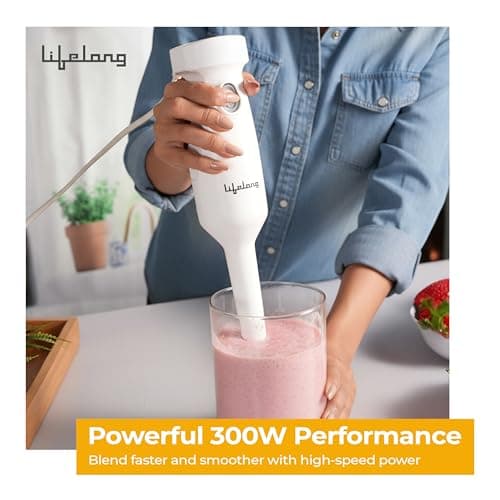 Lifelong 300W Electric Hand Blender for Kitchen | Single Speed Control | Detachable Stainless Steel Blades | Silent Operation | Easy Click Fit Locking | Multipurpose Blender for Smoothies & Juices 3
