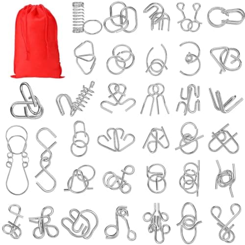 PATPAT Brain Teasers Metal Wire Puzzle Game for Kids, IQ Tester, Brain Games for Kids Adults, Fun Fidget Puzzles, Train Brain, Disentanglement Puzzle Unlock Interlock Toys with Travel Bag Set of 36