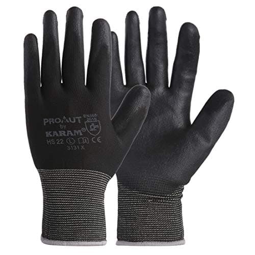 Karam HS22 Safety Gloves for Mechanical Hazards | Safety Work Gloves with Black Liner with Black PU Coating | Multipurpose Use | Cut Resistant | Abrasion, Tear & Puncture Resistant | Size-XL
