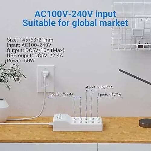 SANCY USB Charger USB C Charging Station 10 Ports Multiple USB Charger Station (4 USB C Port) Power Hub Strip Smart Plug USBC Charging Station for Phones Tablet Smartwatch Headphones Speakers 2
