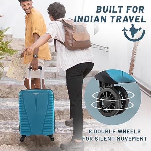 Aristocrat Air Pro Trolley Bag Set of 2 Polypropylene Spinner Wheels Hard Luggage (55Cm and 66Cm) | Cabin and Medium Check-in Luggage | Secured Combination Lock | Cross Teal | Unisex 3