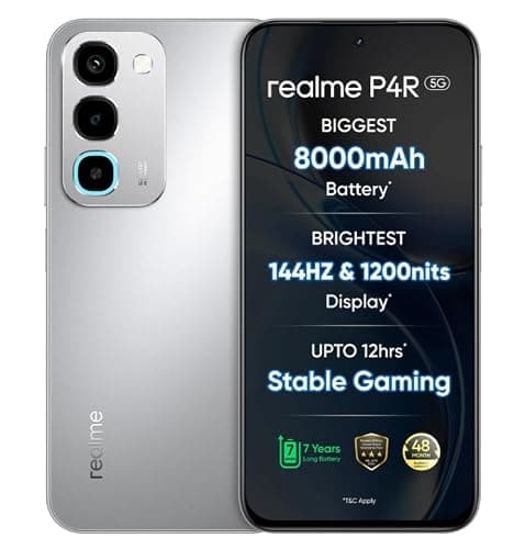 realme P4R 5G Smartphone, Silver Glare, 8000mAh Battery, 144Hz Display, 256 GB, 6 GB RAM