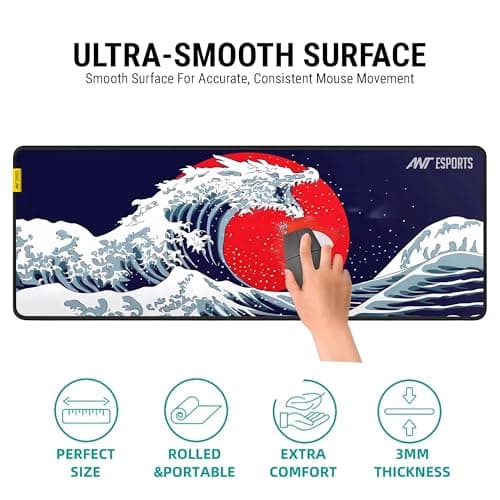 Ant Esports Snow Dragon Unique Mouse Pad Gaming Mouse Pad Extended Mouse Mat for Mouse Keyboard with Stitched Edges Waterproof Non-Slip Base Mousepads for Office Home Shop Gaming Extra Large_Blue 4