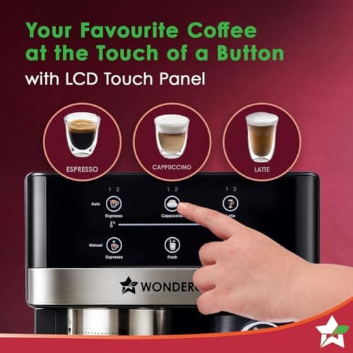 Wonderchef Regalia Automatic Coffee Maker, 20-bar with Auto-Frother, Make Espressos, Cappuccinos & Lattes at Home, With Milk Container & Steamer, Metal Porta Filter, Auto-clean, 2-Yr Warranty 3