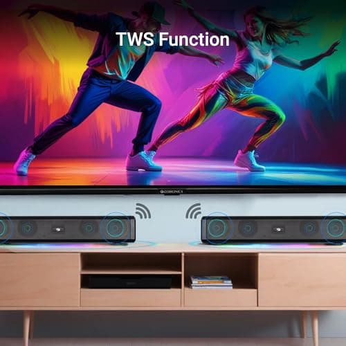 ZEBRONICS VITA BAR 150 Wireless Bluetooth Soundbar, 20W RMS, 2.0 Channel, Dual (52mm Driver & Passive Radiator), Upto 8 Hours Playback, Built in Battery, BTv5.3 | USB | mSD | AUX | | TWS, RGB LED 4
