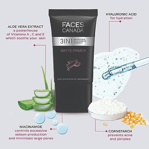 FACES CANADA Matte Primer, 30g | Oil-Free Matte Finish | Lightweight Gel Texture | Smoothens & Moisturizes Skin | Niacinamide, Hyaluronic Acid, Vitamin A, C & E | No Alcohol & Parabens 4