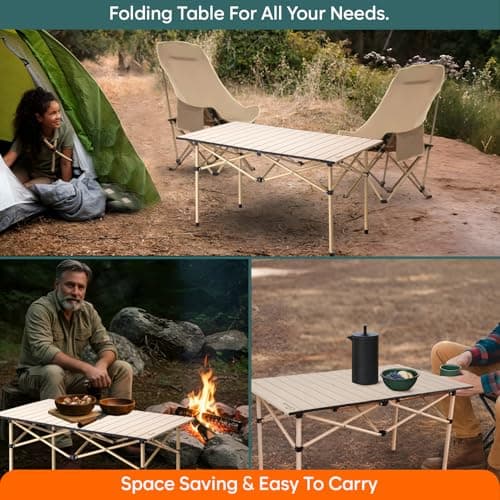 Corvids Alloy Steel, Plastic Multipurpose Folding Camping Table with Roll-up Tabletop | Compact & Portable | Best for Hiking, Picnic, Garden, BBQ & Outdoor Use (Khaki, Large) 5