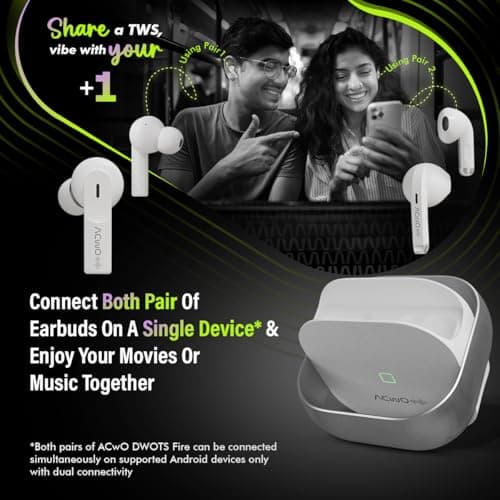ACwO DwOTS Fire India's First in-Ear + Half-in-in Ear Earbuds in one case, 3+3 EQ Modes, Wireless Charging Enabled, AI-ENC with Quad Mic (Cosmic Silver) 5