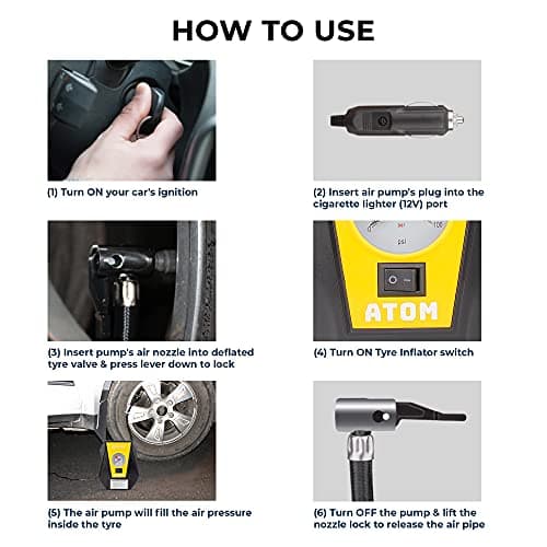 Autofy Atom 1 Year Warranty Car Tyre Inflator 100PSi Rapid Mini Portable Air Compressor Pump (4 Meters Long Wire – 12V DC) 5