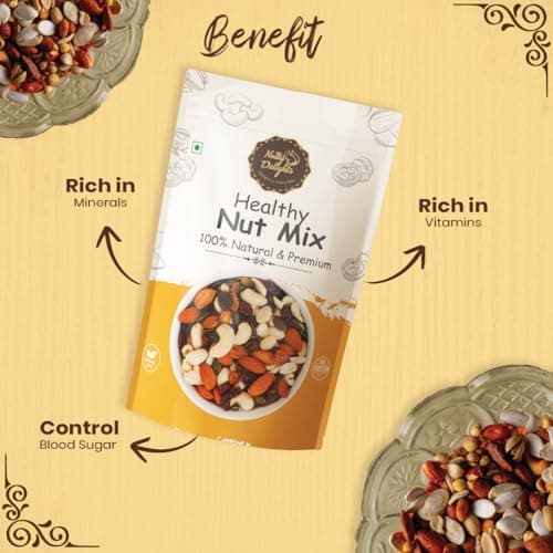Nutty Delights Healthy Dry Fruit & Nut Mix, 200g, Source of Protein, Magnesium & Phosphorus, Rich in Dietary Fiber, Flavourful & Crunchy Snack, Almonds, Cashews, Raisins, Dried Blueberries Pistachios, 4