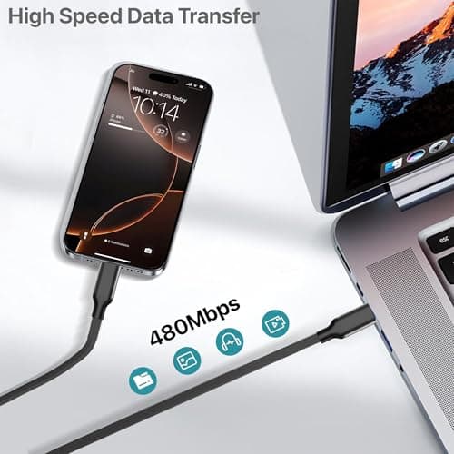 eller santé® 1.5M 140W Nylon Braided Type-C to Dual Type-C Data Cable, 480Mbps High-Speed Data Transfer Compatible with iPhone 17,16 & 15, Galaxy S25, S24, S23, Tablet, Laptop-Black 2