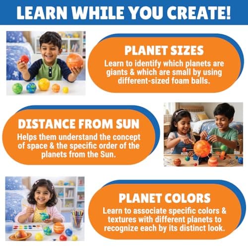 Kalakaram DIY Solar System Model Kit for Kids | DIY Space Toy for Kids Ages 5+ | Paint & Assemble Solar System Set | STEM Educational Toy for Projects & Science Facts | Learning & Craft Activity Kit 5