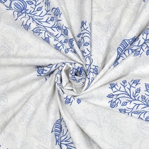 BLOCKS OF INDIA Hand Block Printed 200 TC Cotton King Size Bedsheet (Blue Pot) 4