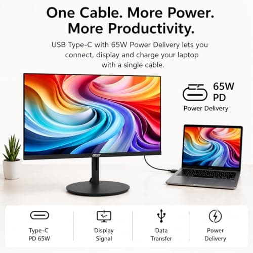 Acer SH242Y P1 23.8 Inch FHD IPS Gaming Monitor I 144Hz Refresh Rate I 1ms VRB I USB Type-C 65W PD I AMD FreeSync I Ultra Slim Design I ErgoStand I HDMI I Built-in Speakers I VisionCare Technology 2
