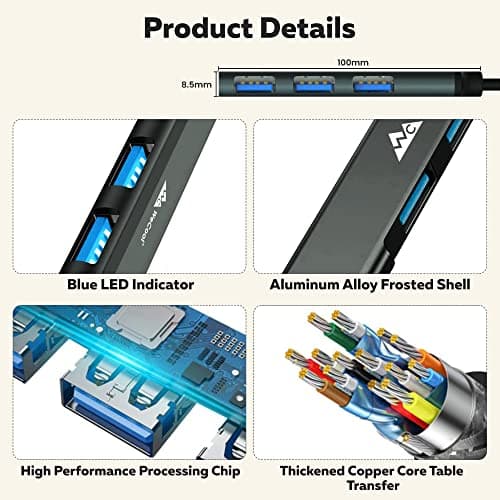 WeCool 4 Ports USB Hub (USB A to 4 USB-A Ports), 3 Ports USB 2.0 and 1 Port USB 3.0 for Super High Speed Data Transfer, USB hub 3.0 for pc, Laptop, HDD, Printer, Camera,Keyborad, Mouse 4