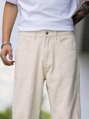 Men Straight Fit Beige Denim Jeans | Washed Casual Denim Pants | Comfortable Straight Leg Jeans for Men | Street Style & Office Casual Wear 4