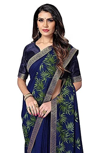 RAJESHWAR FASHION WITH RF Women's Floral Printed Georgette Sarees For Women Jacquard Border & (Mehindi Blue) 3