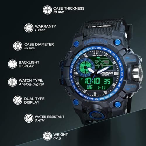 Carlington Resin Endurance Analog-Digital Sports Watch For Men And Boys - Ct 3388 Blue 3
