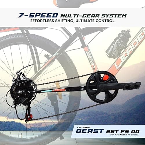 Leader Beast 26T IBC Premium 7 Speed Cycle for Men with inbuilt Carrier | City/Mountain Bike with Front Suspension & Dual Disc Brakes | Gear Bicycle for Men | Ideal for 10+ Years – Matt Black 5